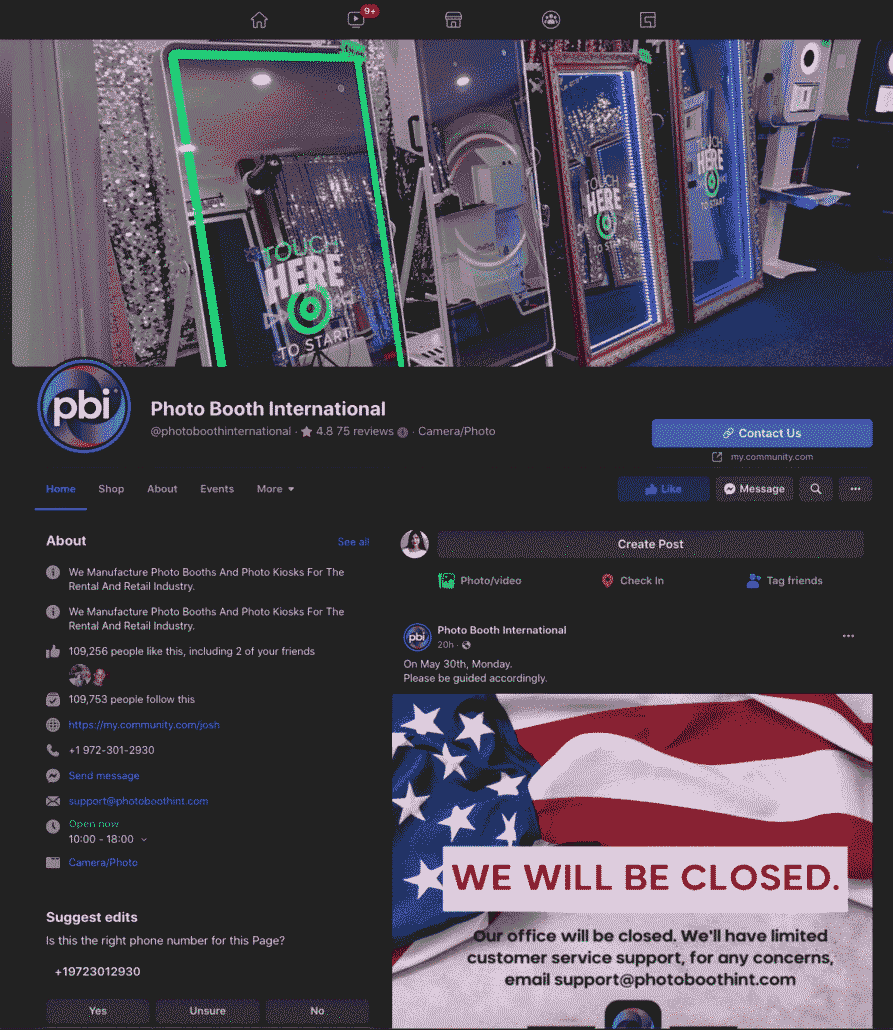 Facebook for photo booth business