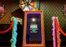 Portable photo booth set up at an event