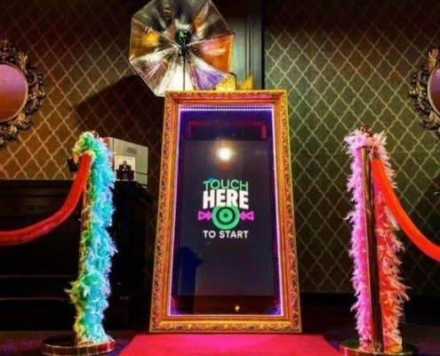 Portable photo booth set up at an event